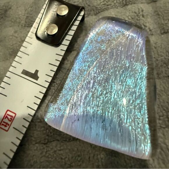 Dichroic Glass Pendant – Iridescent Ice Blue Textured Fused Art Piece - Picture 7 of 16